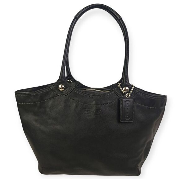 Coach Black Genuine Leather Tote Shoulder Bag Handbag Purse - Picture 4 of 13